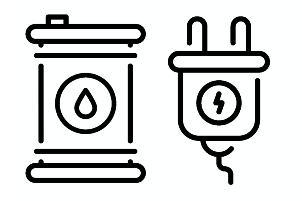 An illustration of a gas can and a power plug
