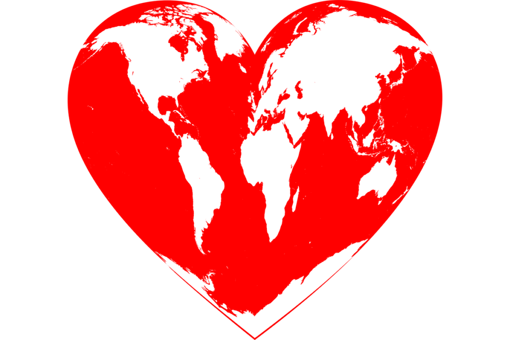 An illustration of a heart as a globe